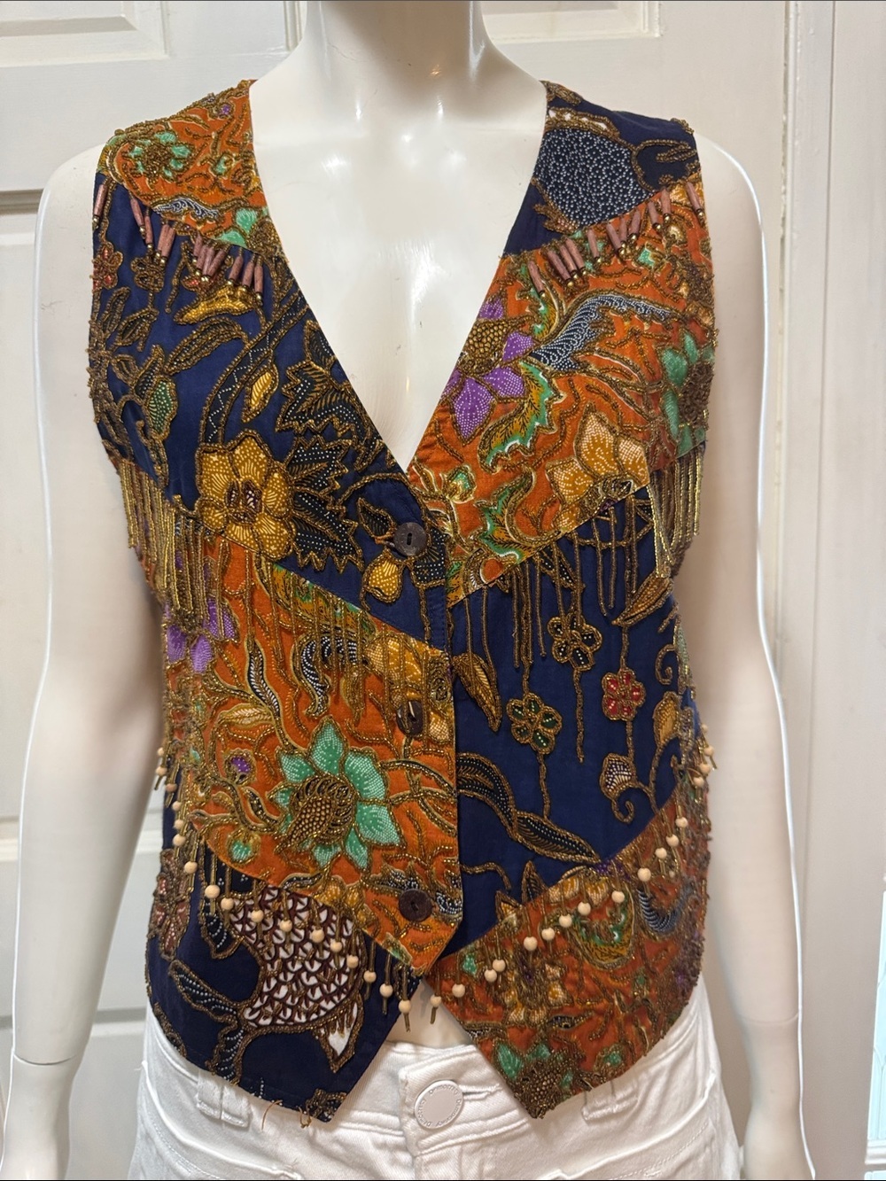Charity Creazioni Effect Beaded Embellished Boho Floral Vest Made Indonesia M A